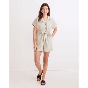 Madewell Women's Ashen Sage Green‎ Seersucker Camp Romper Size XL